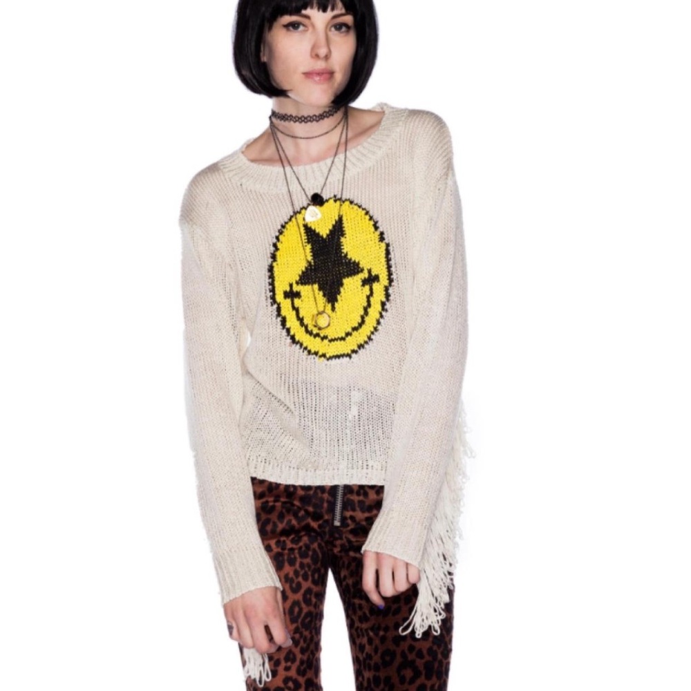 Rare vintage UNIF Size Small Smily Face Fringe Knit Sweater